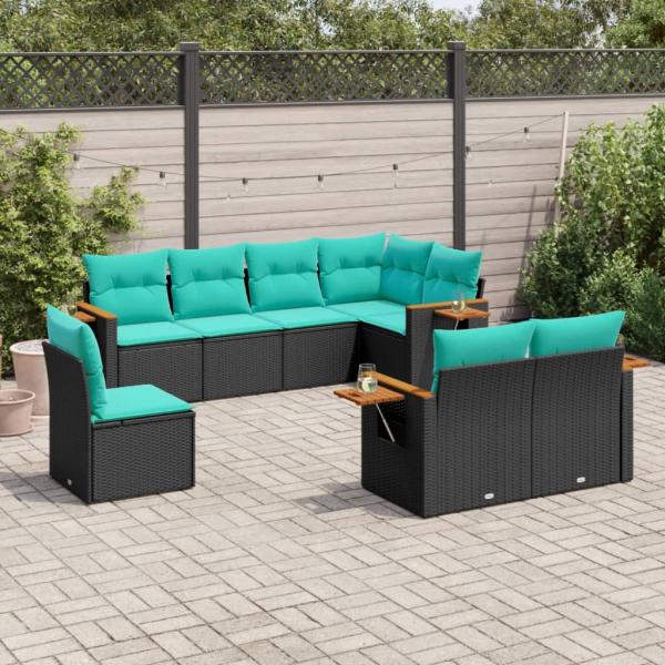 ARDEBO.de - 8-tlg. Garten-Sofagarnitur mit Kissen Schwarz Poly Rattan