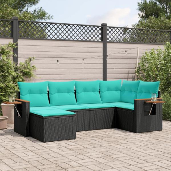 ARDEBO.de - 6-tlg. Garten-Sofagarnitur mit Kissen Schwarz Poly Rattan