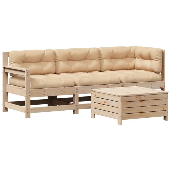4-tlg. Garten-Lounge-Set mit Kissen Massivholz Kiefer
