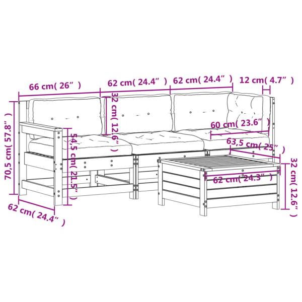 4-tlg. Garten-Lounge-Set mit Kissen Massivholz Kiefer