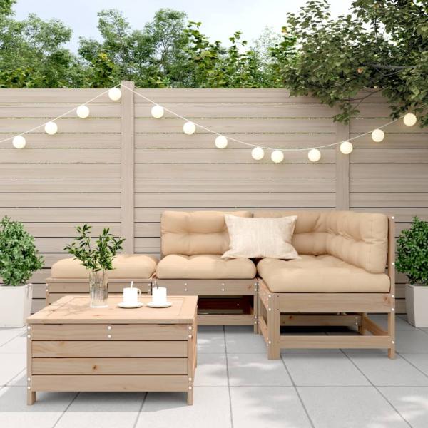 5-tlg. Garten-Lounge-Set mit Kissen Massivholz Kiefer