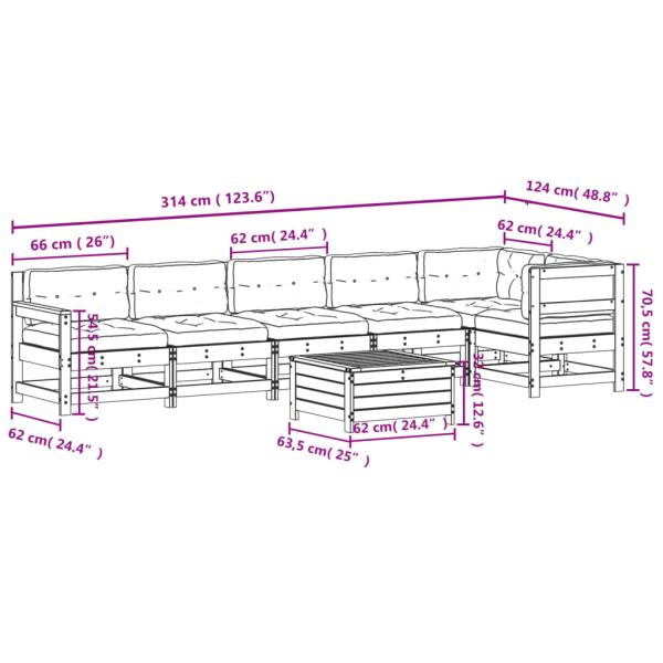 7-tlg. Garten-Lounge-Set mit Kissen Massivholz Kiefer