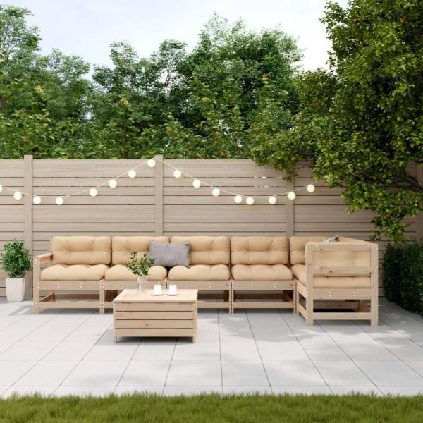 7-tlg. Garten-Lounge-Set mit Kissen Massivholz Kiefer