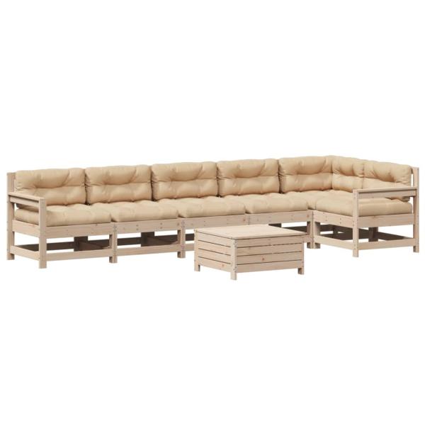 7-tlg. Garten-Lounge-Set mit Kissen Massivholz Kiefer