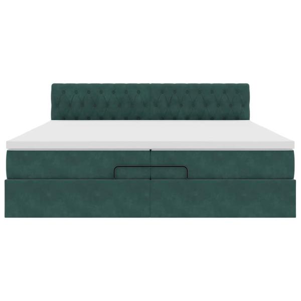 Ottoman-Bett mit Matratzen & LEDs Dunkelgrün 200x200 cm Samt