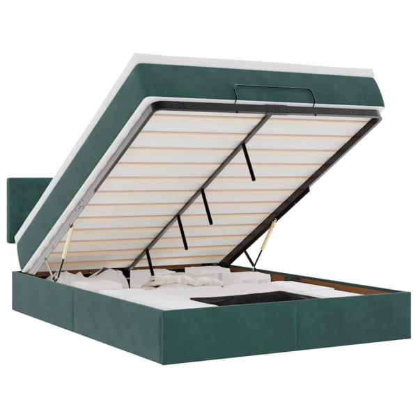 Ottoman-Bett mit Matratze & LEDs Dunkelgrün 140x190 cm Samt