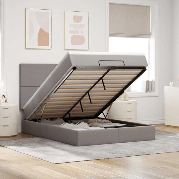 ARDEBO.de - Ottoman-Bett mit Matratze & LEDs Taupe 140x190 cm Stoff