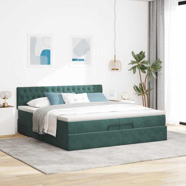 Ottoman-Bett mit Matratze Dunkelgrün 200x200 cm Samt