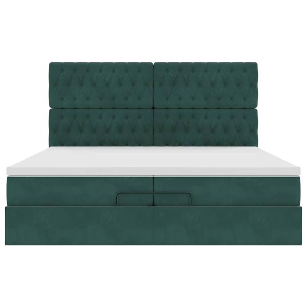 Ottoman-Bett mit Matratzen & LEDs Dunkelgrün 200x200 cm Samt
