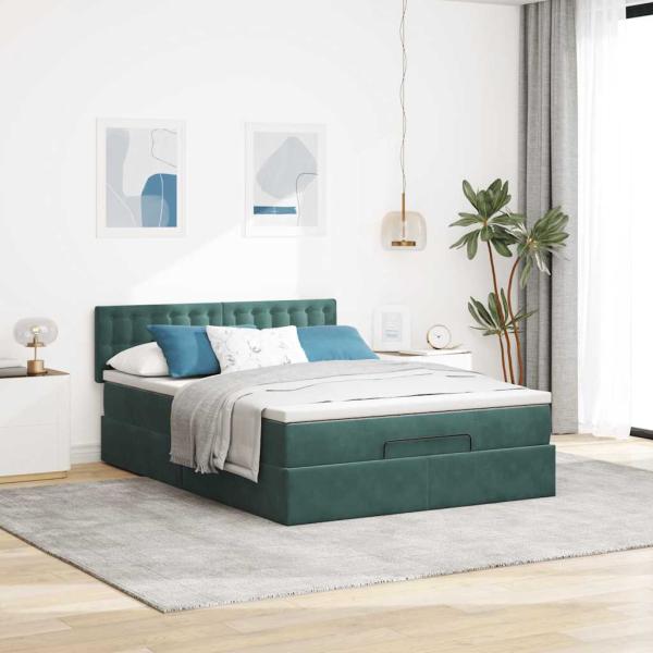 Ottoman-Bett mit Matratze Dunkelgrün 140x190 cm Samt
