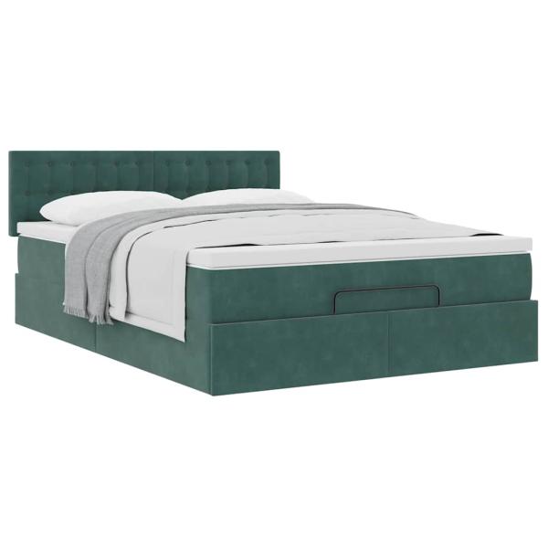 Ottoman-Bett mit Matratze Dunkelgrün 140x190 cm Samt
