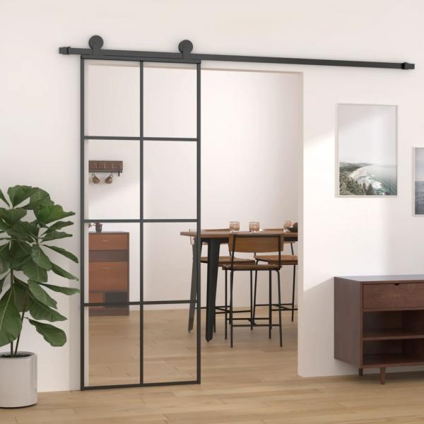 ARDEBO.de - Schiebetür Schwarz 76x205 cm ESG Glas und Aluminium