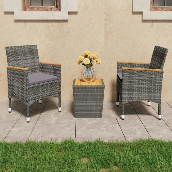 ARDEBO.de - 3-tlg. Bistro-Set Poly Rattan und Akazienholz Grau