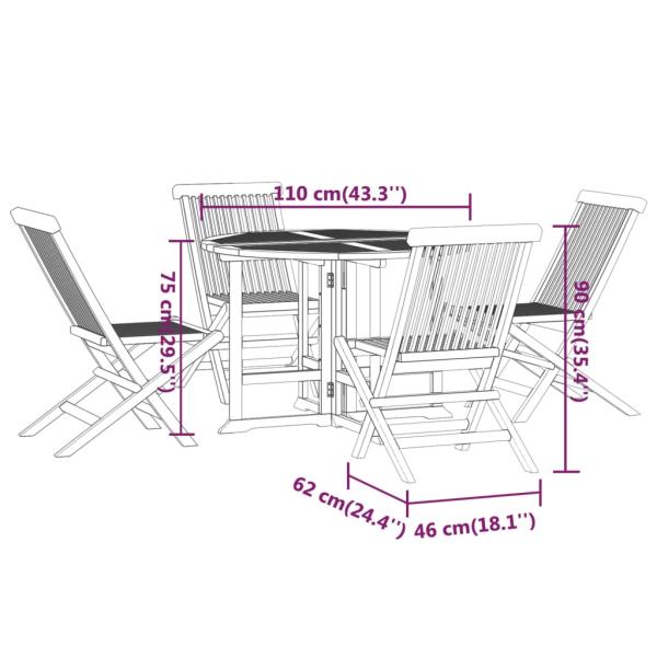 5-tlg. Garten-Essgruppe Klappbar Massivholz Teak