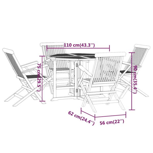 5-tlg. Garten-Essgruppe Klappbar Massivholz Teak