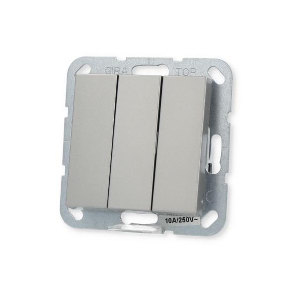 Gira 2844600 Taster 3-fach 10 A 250 V~mit Wippen Schließer 1-polig, System 55, edelstahl (lackiert)