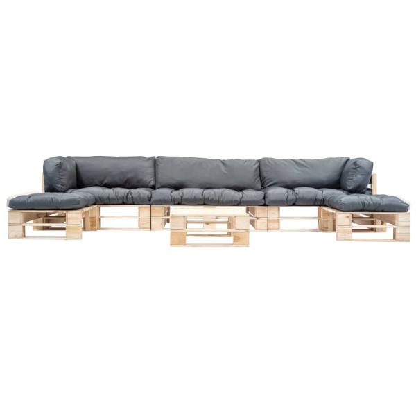 ARDEBO.de - 6-tlg. Paletten-Lounge-Set mit Kissen in Grau Holz