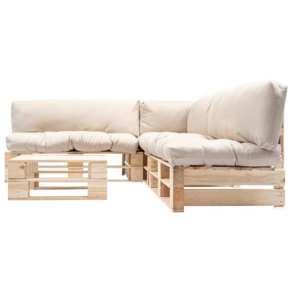 ARDEBO.de - 4-tlg. Paletten-Lounge-Set mit Kissen in Sandfarben Holz