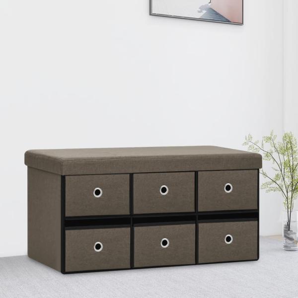 ARDEBO.de - Faltbare Sitzbank mit Stauraum Braun 76x38x38 cm Leinenoptik