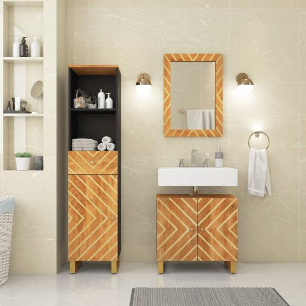 ARDEBO.de - 3-tlg. Badschrank-Set Braun und Schwarz Massivholz Mango