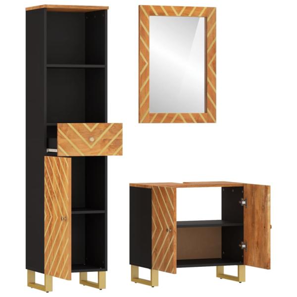 3-tlg. Badschrank-Set Braun und Schwarz Massivholz Mango