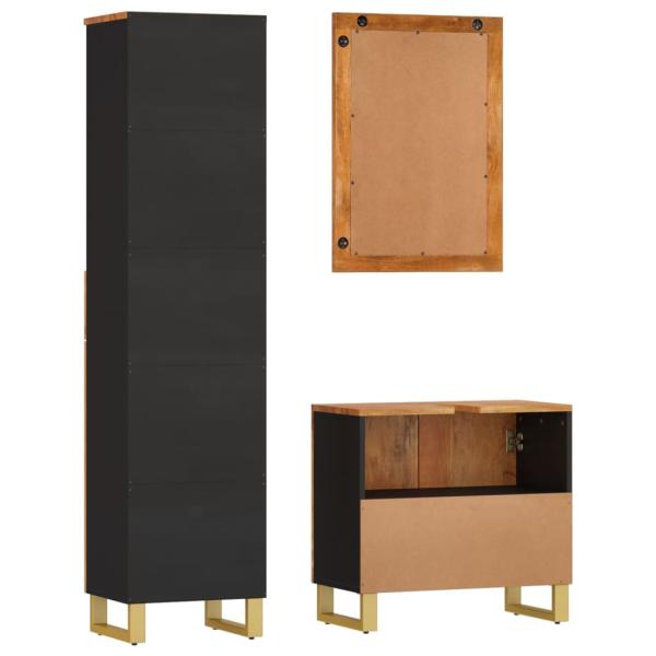3-tlg. Badschrank-Set Braun und Schwarz Massivholz Mango