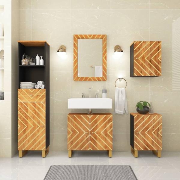 ARDEBO.de - 5-tlg. Badschrank-Set Braun und Schwarz Massivholz Mango