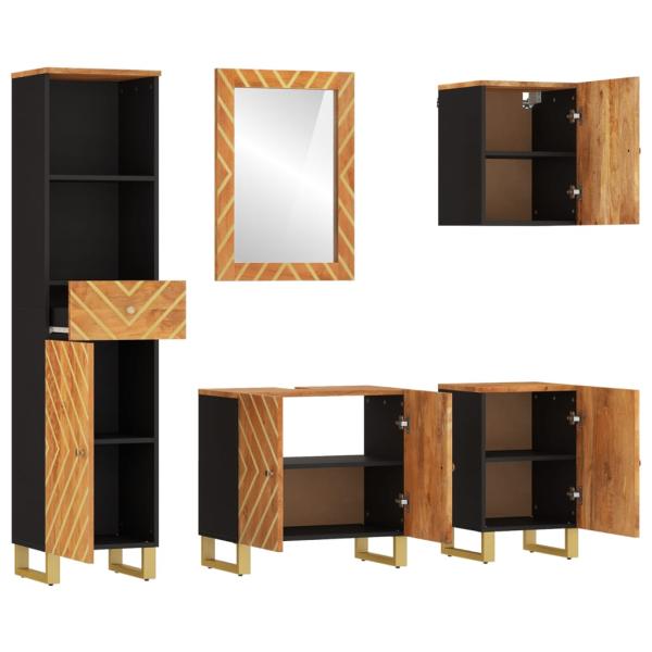 5-tlg. Badschrank-Set Braun und Schwarz Massivholz Mango