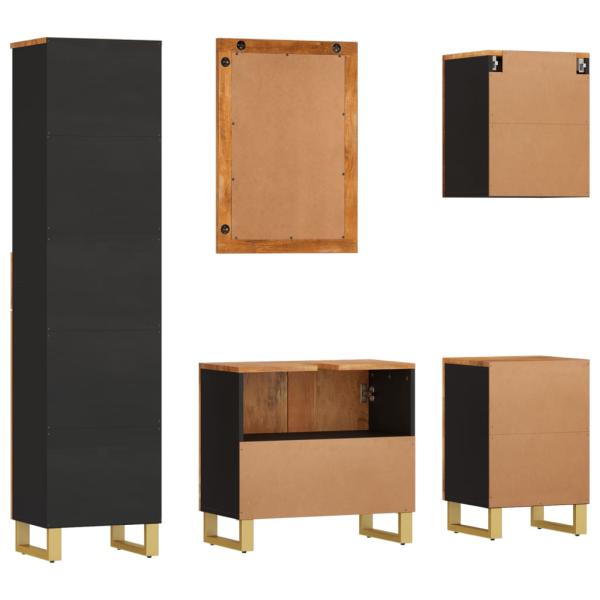 5-tlg. Badschrank-Set Braun und Schwarz Massivholz Mango