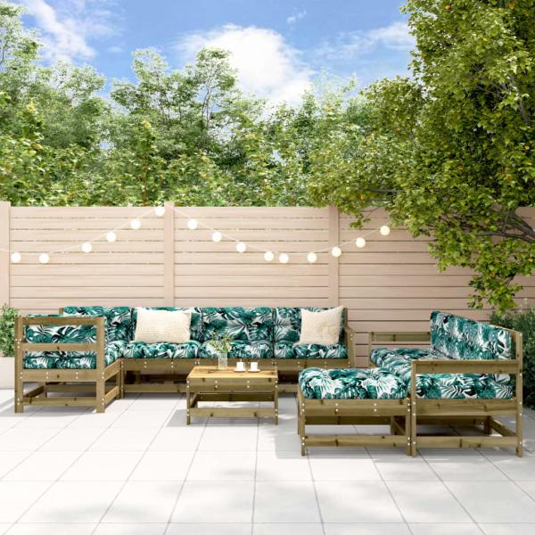 ARDEBO.de - 10-tlg. Garten-Lounge-Set mit Kissen Kiefernholz Imprägniert