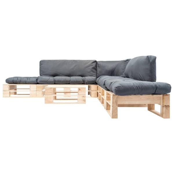 6-tlg. Paletten-Lounge-Set mit Kissen in Grau Holz