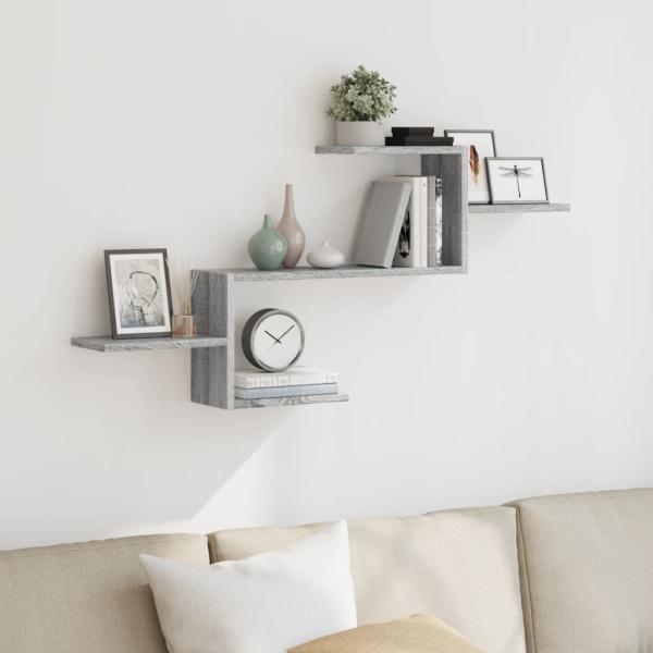 ARDEBO.de - Wandregal Grau Sonoma 104x15x49 cm Holzwerkstoff