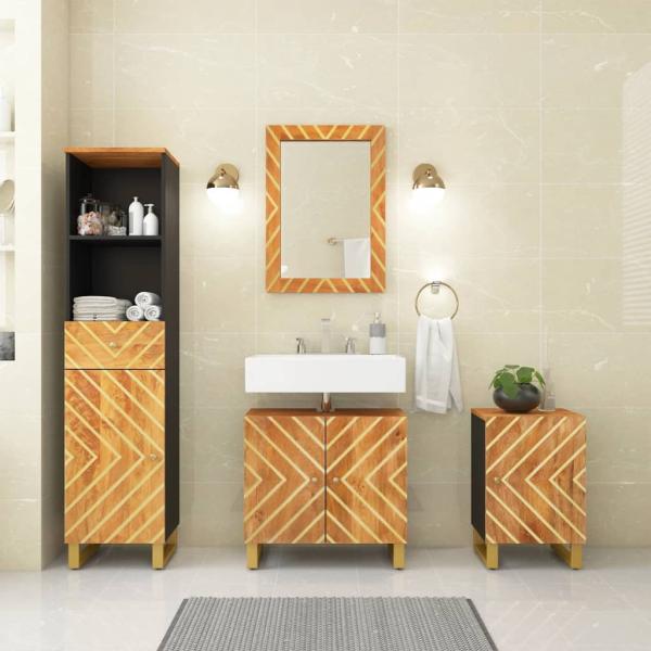 ARDEBO.de - 4-tlg. Badschrank-Set Braun und Schwarz Massivholz Mango