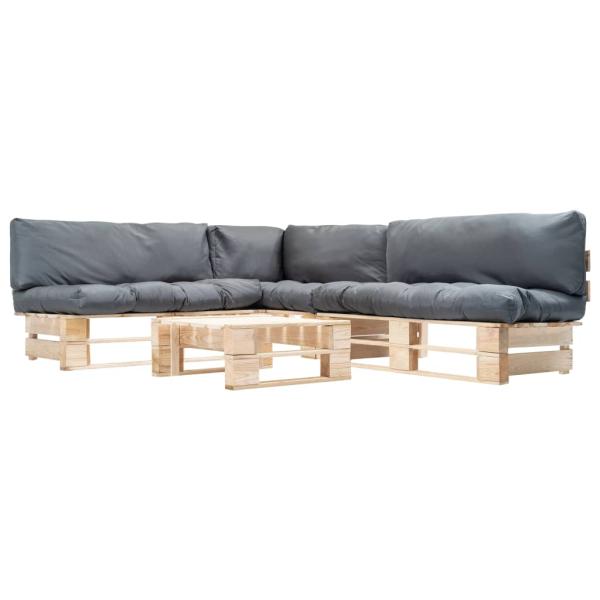 ARDEBO.de - 4-tlg. Paletten-Lounge-Set mit Kissen in Grau Holz