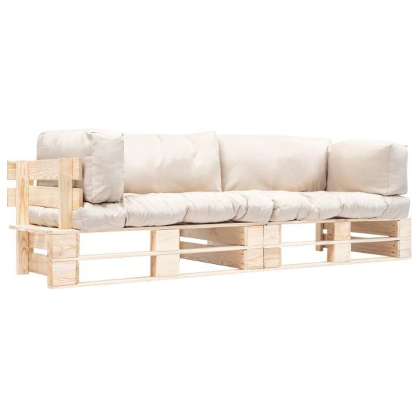 ARDEBO.de - 2-tlg. Outdoor-Sofa-Set Paletten Kissen Sandfarben Kiefernholz