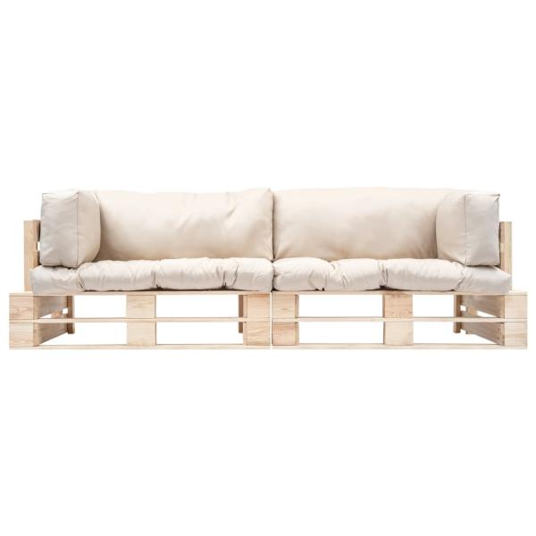 2-tlg. Outdoor-Sofa-Set Paletten Kissen Sandfarben Kiefernholz