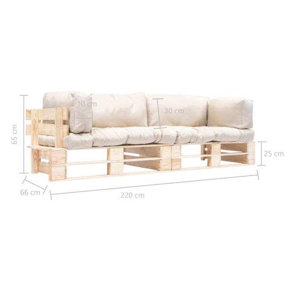 2-tlg. Outdoor-Sofa-Set Paletten Kissen Sandfarben Kiefernholz