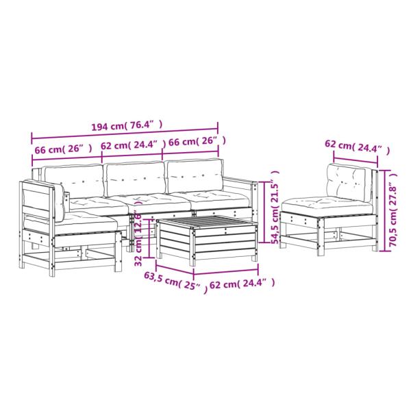 6-tlg. Garten-Lounge-Set mit Kissen Imprägniertes Kiefernholz