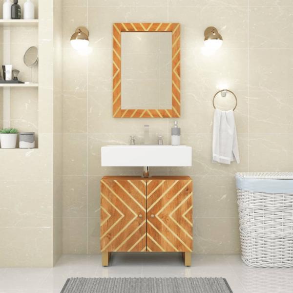 ARDEBO.de - 2-tlg. Badschrank-Set Braun und Schwarz Massivholz Mango