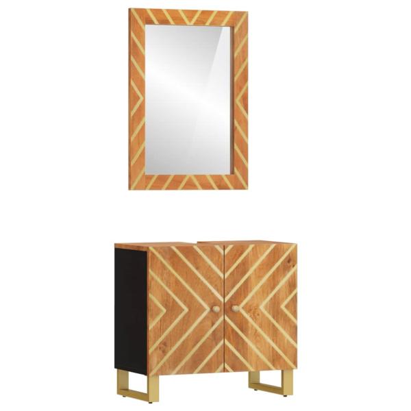 2-tlg. Badschrank-Set Braun und Schwarz Massivholz Mango