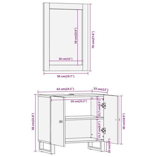 2-tlg. Badschrank-Set Braun und Schwarz Massivholz Mango