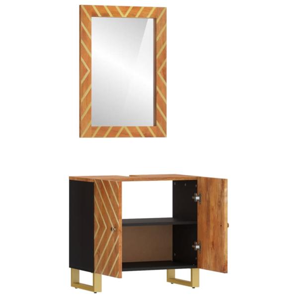 2-tlg. Badschrank-Set Braun und Schwarz Massivholz Mango