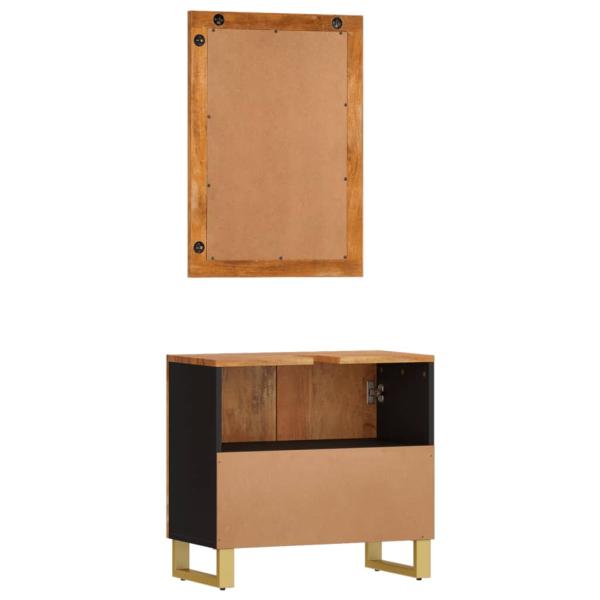2-tlg. Badschrank-Set Braun und Schwarz Massivholz Mango