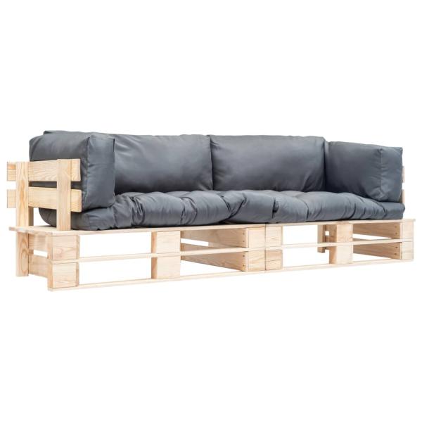 ARDEBO.de - 2-tlg. Outdoor-Sofa-Set Paletten mit Kissen in Grau Kiefernholz