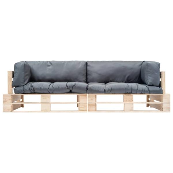 2-tlg. Outdoor-Sofa-Set Paletten mit Kissen in Grau Kiefernholz
