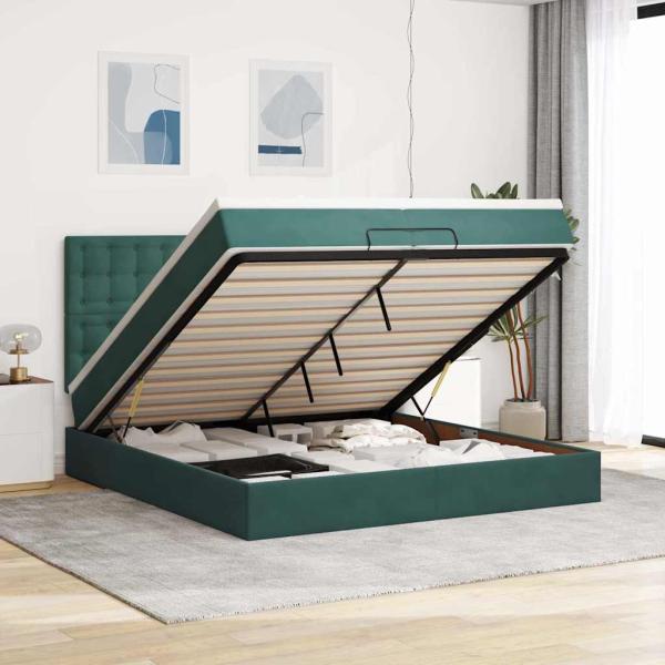 ARDEBO.de - Ottoman-Bett mit Matratzen & LEDs Dunkelgrün 200x200 cm Samt