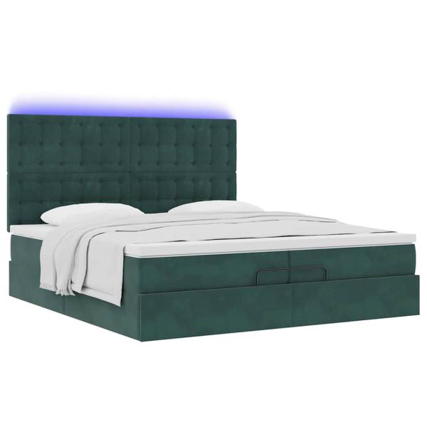 Ottoman-Bett mit Matratzen & LEDs Dunkelgrün 200x200 cm Samt