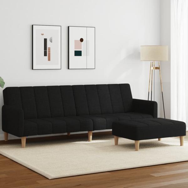 ARDEBO.de - Schlafsofa 2-Sitzer mit Fußhocker Schwarz Stoff