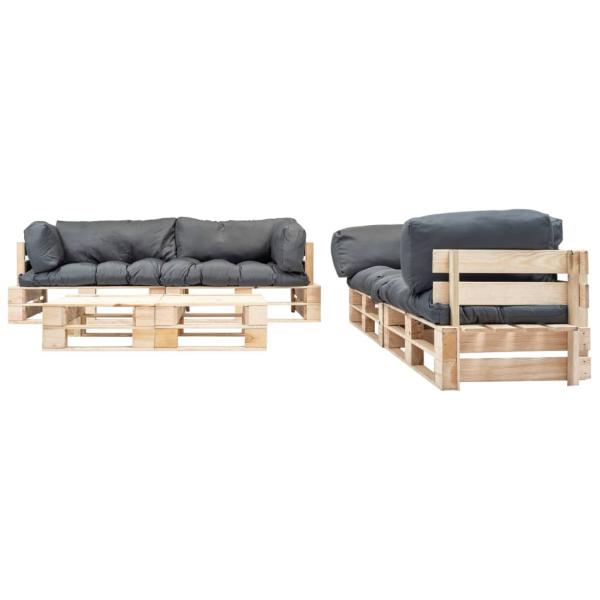 6-tlg. Paletten-Lounge-Set mit Kissen in Grau Holz