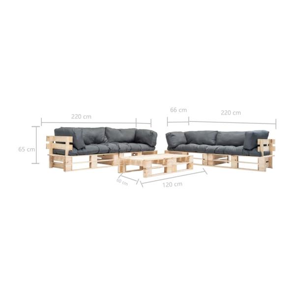 6-tlg. Paletten-Lounge-Set mit Kissen in Grau Holz